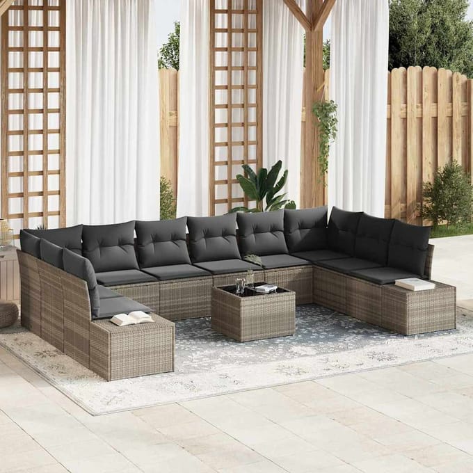 vidaXL Tuin Sofa Set 11 st Lichtgrijs poly rattan