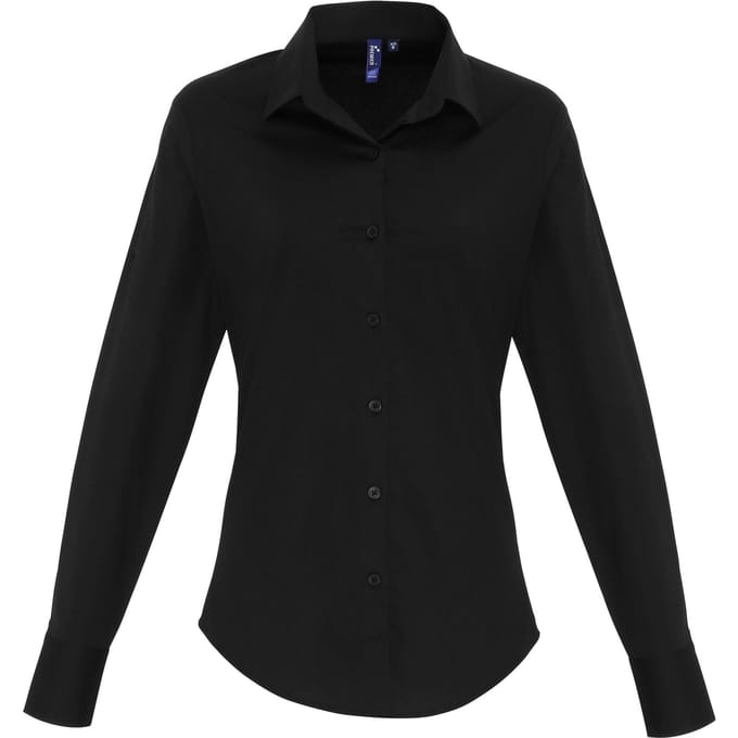 Premier Dames/dames Stretch Fit Poplin Blouse met lange mouwen (Zwart)