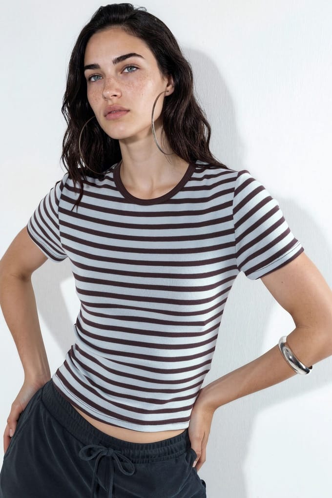 Gestreepte Ronde Hals T-Shirt