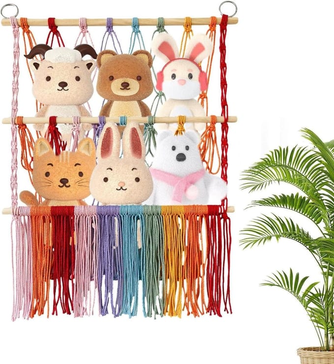 Hangmat Speelgoed Organizer - Net Opberger - Speelgoed Opbergen - Boho Macrame Design - 52x70 cm - Kleurrijk