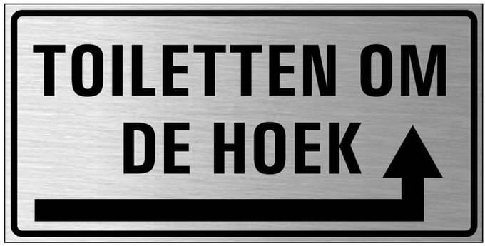 Toiletten om de hoek bord rechts, geborsteld aluminium 200 x 100 mm