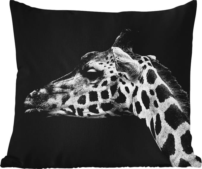 Tuinkussen - Dieren - Giraffe - Zwart - Wit - 40x40 cm - Weerbestendig