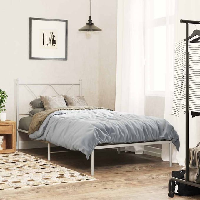 vidaXL - Bedframe - met - hoofdbord - metaal - wit - 90x190 - cm