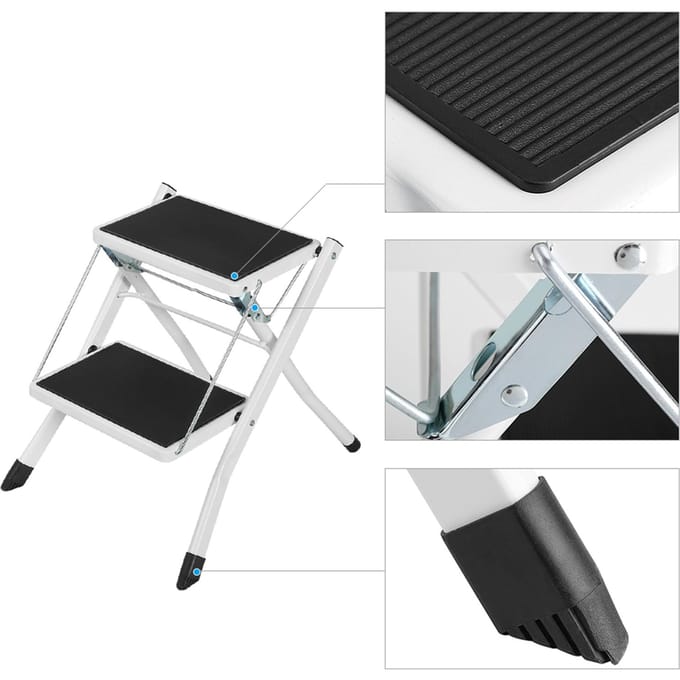 Anti-slip Little Giant 2-treden veiligheidstrap opstapkrukjes met gereedschapsbak white