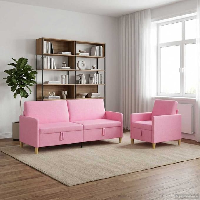 vidaXL - Sofa - Set - Met - Opslag - 2 - st - Roze - Polyester
