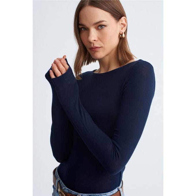 Dames Geribde Boot Hals Langsleeve Blouse