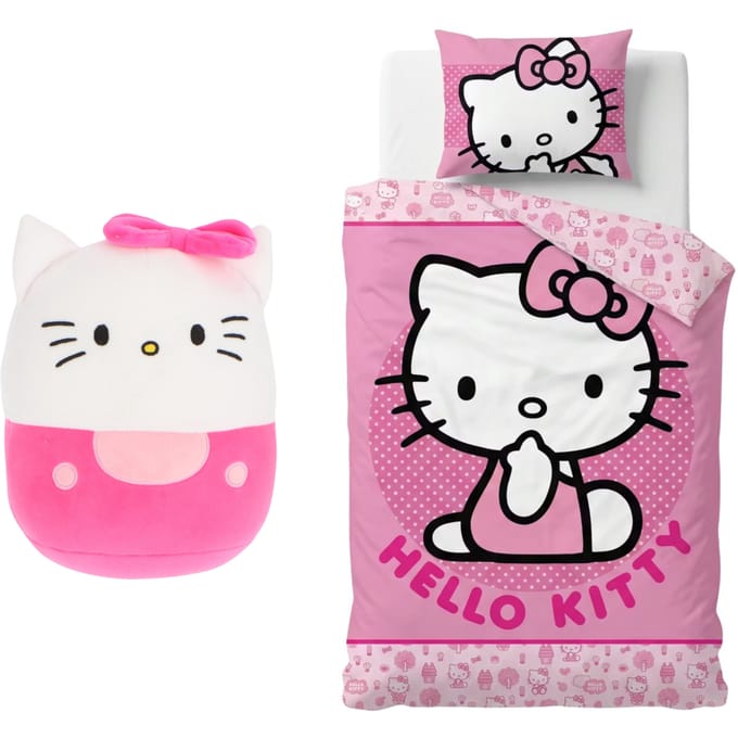 Hello Kitty Dekbedovertrek met squishy - 140 x 200 cm - Pluche knuffel