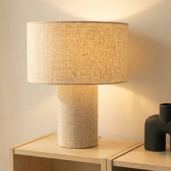 Lindby - Tafellamp - 1licht - Linnen, metaal - H: 40 cm - E27 - beige
