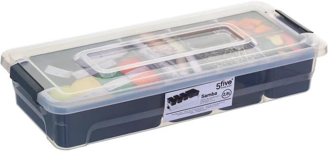 5Five Opslag sorteerbox - 6 vakjes indeling - 35 x 15 x 7 cm - kunststof - opbergdoos - 2500 ml