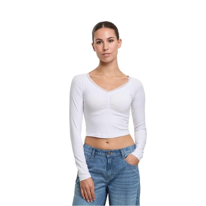 Urban Classics - Short longsleeve lace Longsleeve top - XXL - Wit