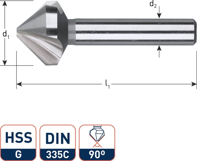 HSS-G Verzinkfrees 90°, DIN 335C, ø16,5 M8) (