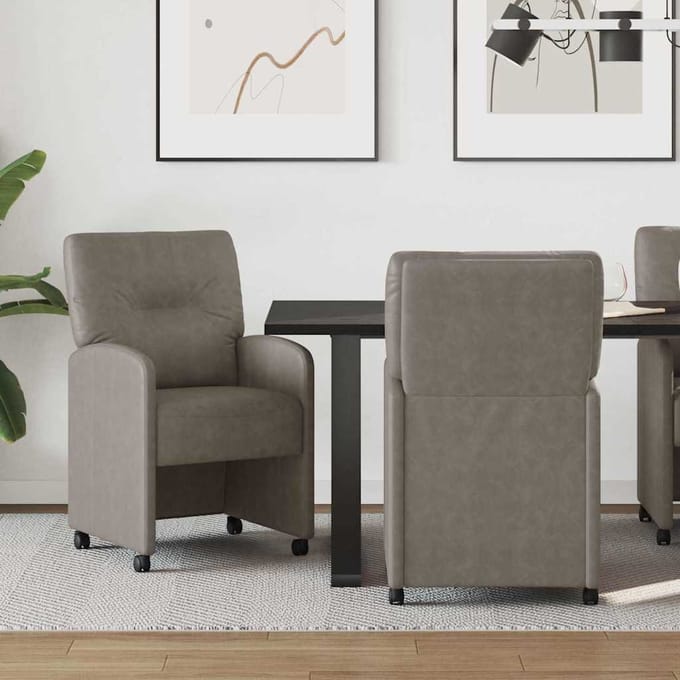 vidaXL Eetkamerstoelen met Wieltjes 2 st Kunstleer Grijs