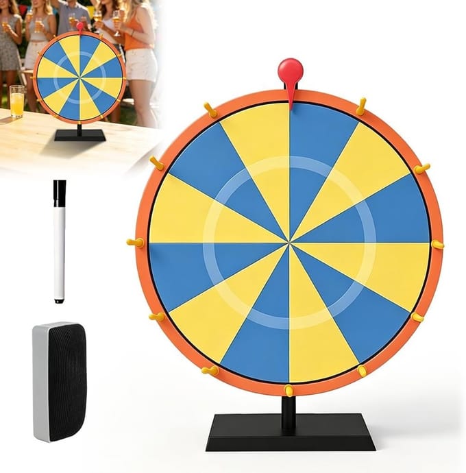 Gelukswiel van 30 cm met 12 slots, uitwisbare pen en stevige bodem voor spelletjes en feesten