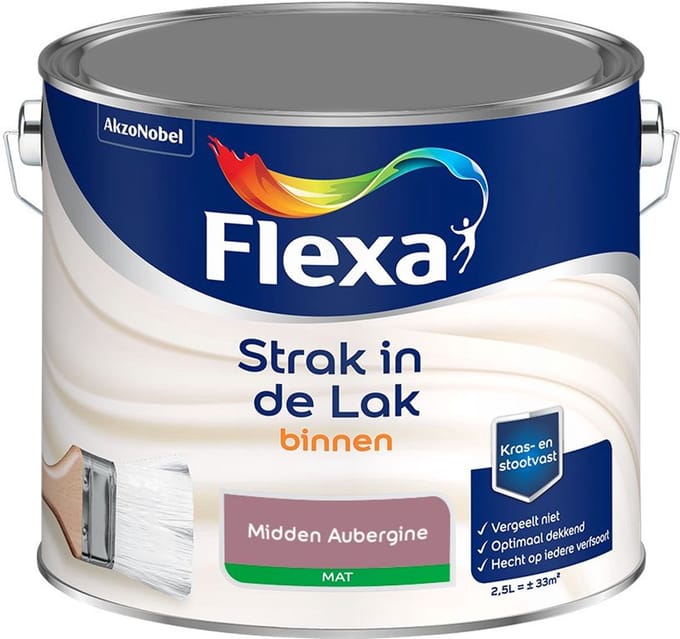 Flexa - Strak In De Lak Binnenlak Mat - Midden Aubergine - Mengverf - 2,5 L