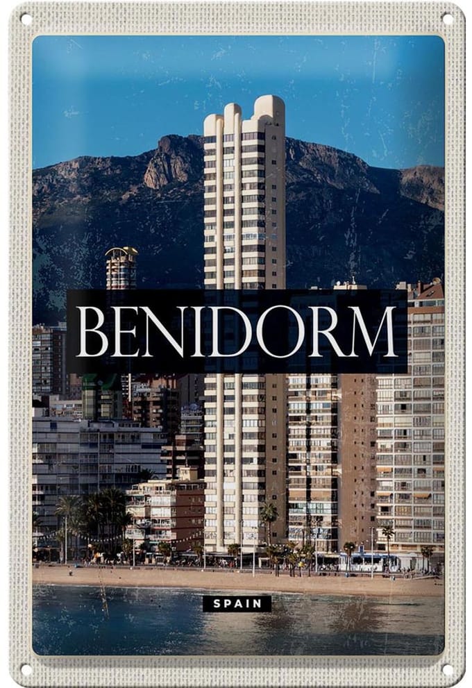 Blechschild Reise 20x30cm Benidorm Spain Panorama Poster