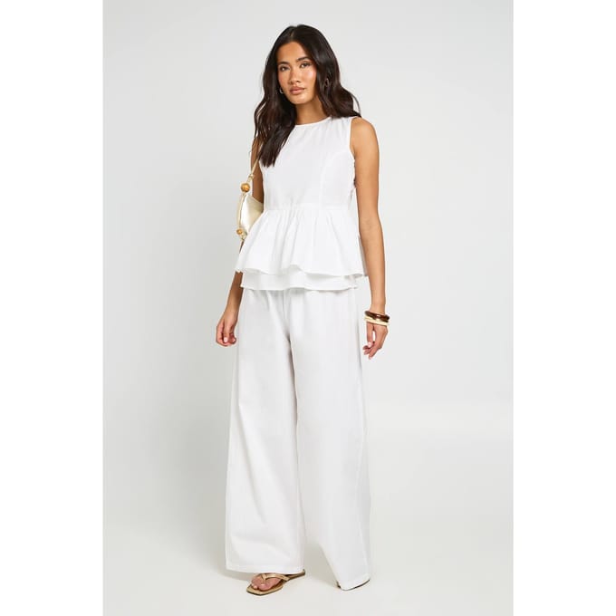 boohoo Dames Hoogsluitende Peplum Top En Broek Co-ord | Wit | Maat: 36