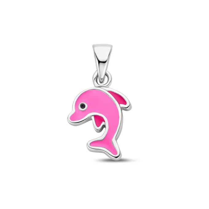 Kinderketting Zilver 925 met Roze Dolfijn | Emaille Hanger | Ketting verstelbaar 36+4 cm | Jonline