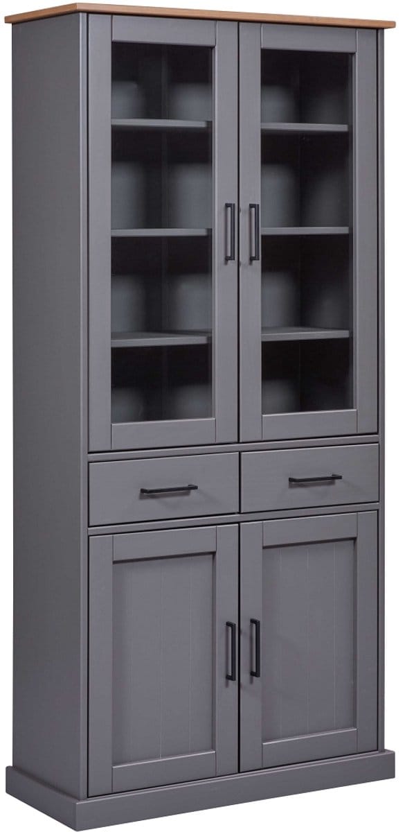 Interlink- vitrinekast Forenzo massief grenen grijs gelakt- 90x190cm