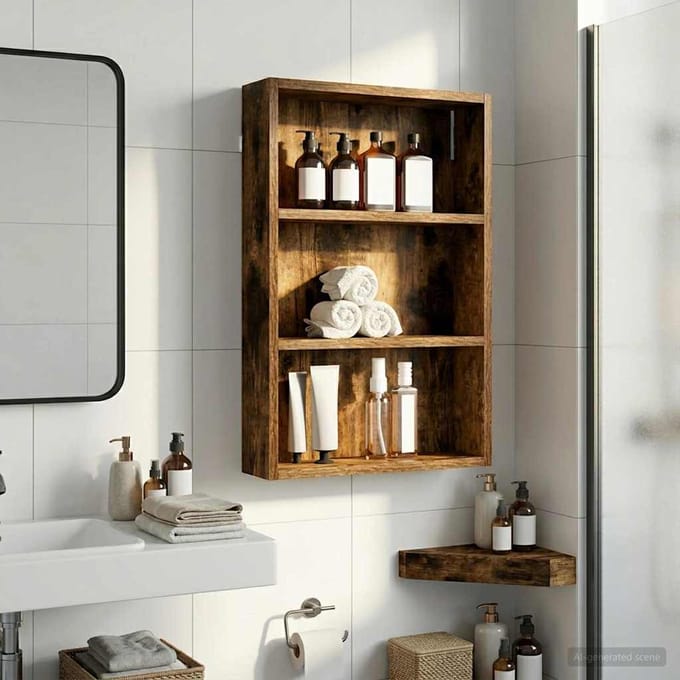vidaXL - Badkamer - wandkast - Gerookte - Eik - 40 - x - 10 - x - 60,5 - cm
