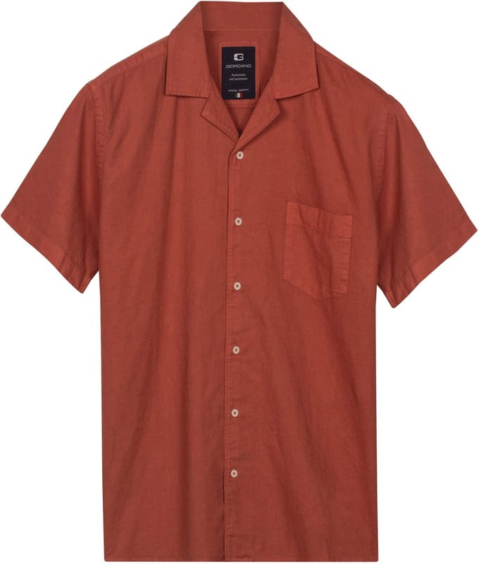 Giordano – Capri – Heren – Korte mouwen – Katoen/Linnen - Overhemd – Roestrood – 616002-31