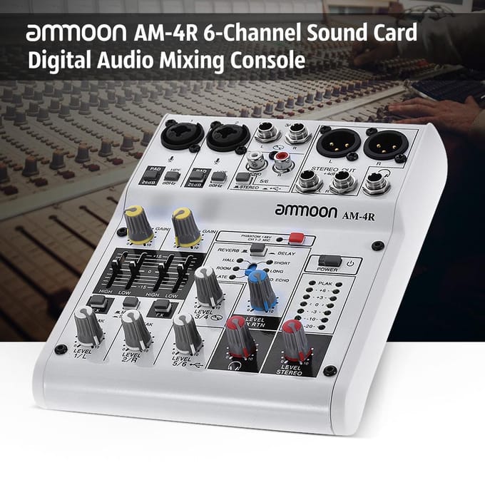 AM4R 6-kanaals digitale audiomixer mengpaneel ingebouwde 48V fantoomvoeding ondersteuning gevoed door 5V US Plug 8way