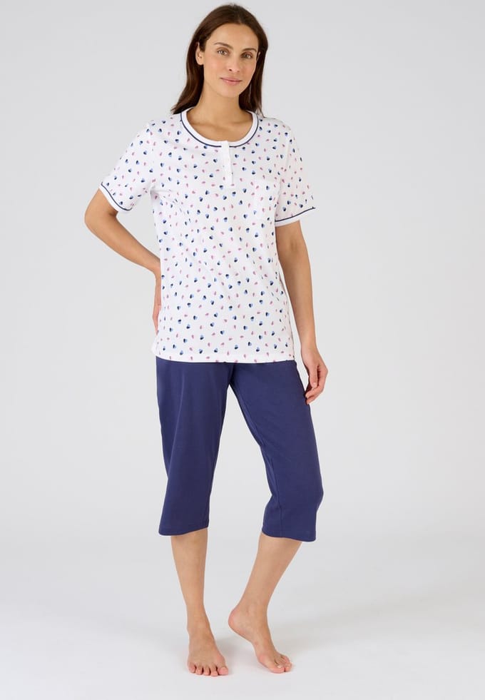 Damart - Pyjashort van zuiver gekamd katoen - Dames - Blauw - 38-40 (S)