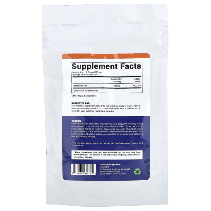 Vitamatic, Pantotheenzuur en Vitamine B5, 100g (3,5 oz)