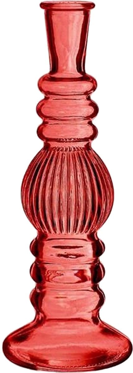 Ideas 4 Seasons Bloemenvaas Florence - koraal rood glas - ribbel - D8,5 x H23 cm
