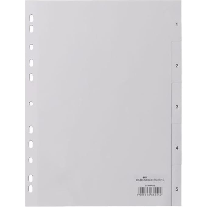 Durable 6505 Register Din A4 1-5 Polypropyleen Grijs 5 Tabbladen 650510