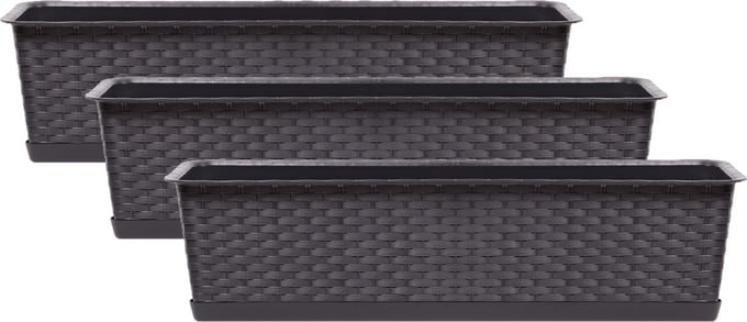 Prosperplast Ratolla plantenbak/bloembak - 3x - donkerbruin - 8L - 50 x 17 x 15 cm