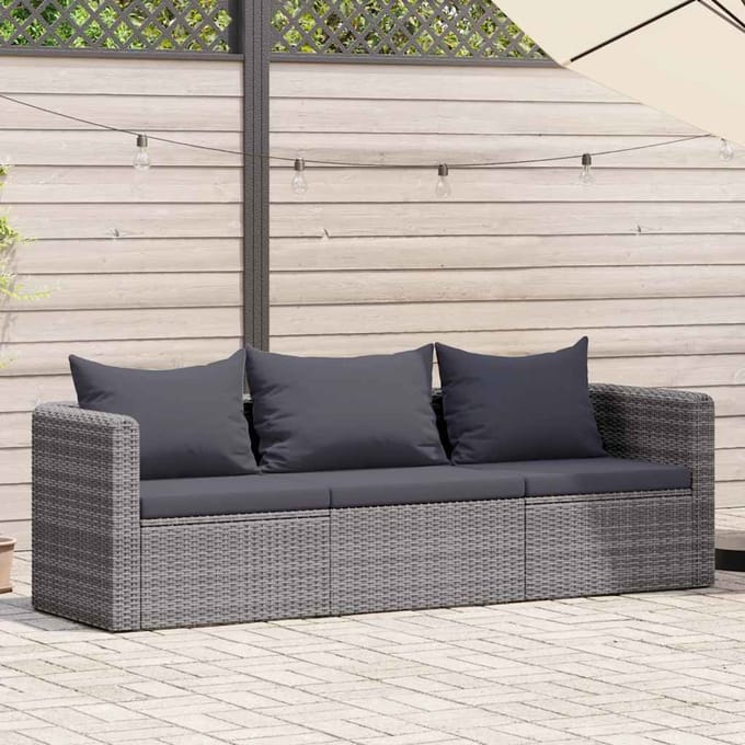 vidaXL - 3-delige - Loungeset - met - kussens - poly - rattan - grijs
