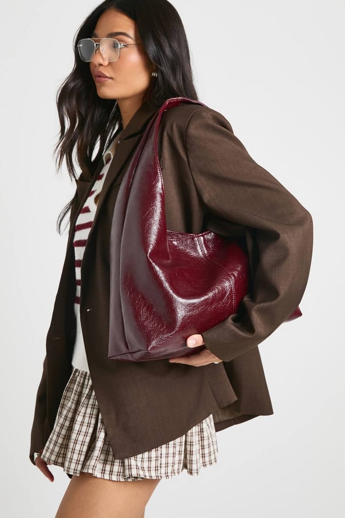 boohoo Dames Getextureerde nonchalante tote bag | Bordeaux Rood