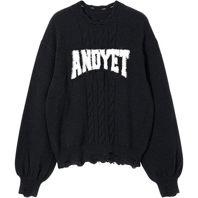 Gebroken Jacquard Design Gebreide Pullover Sweater Herfst Winter Los voor Dames L zwart