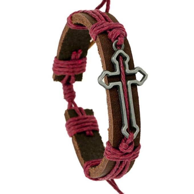 Fako Bijoux® - Leren Armband - Leder - Kruis Open - Rood