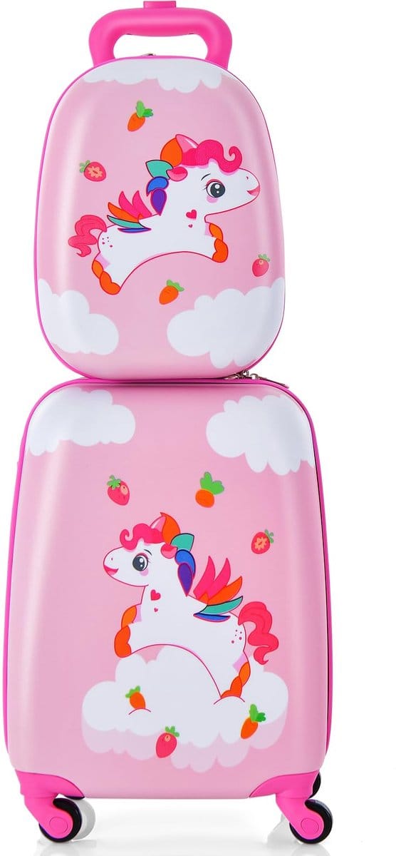 COSTWAY kinderkoffer, eenhoorn, 12"+16", kinderkoffer