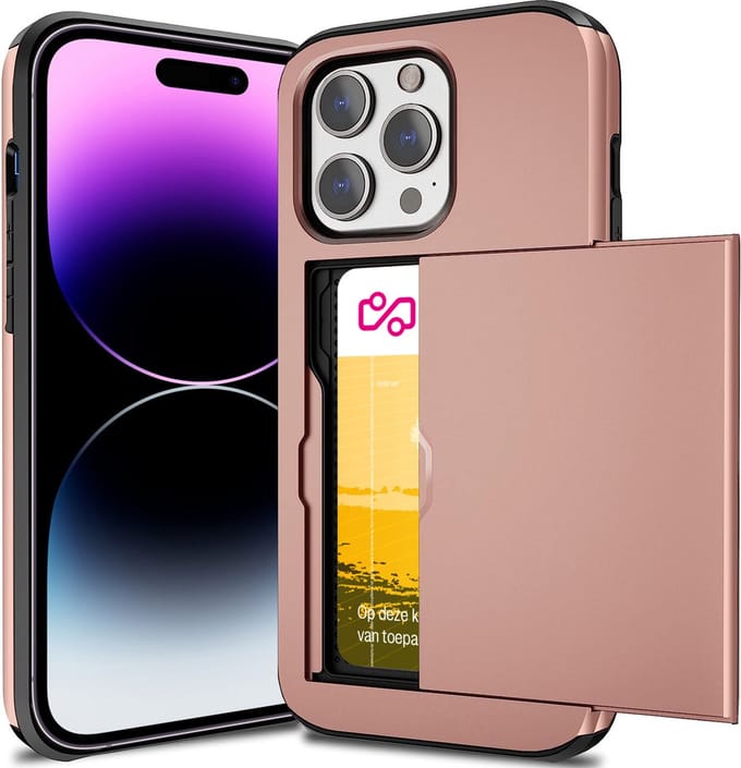 Hoesje met Pasjeshouder geschikt voor iPhone 15 Pro Max - Back Cover SlideCase Roségoud