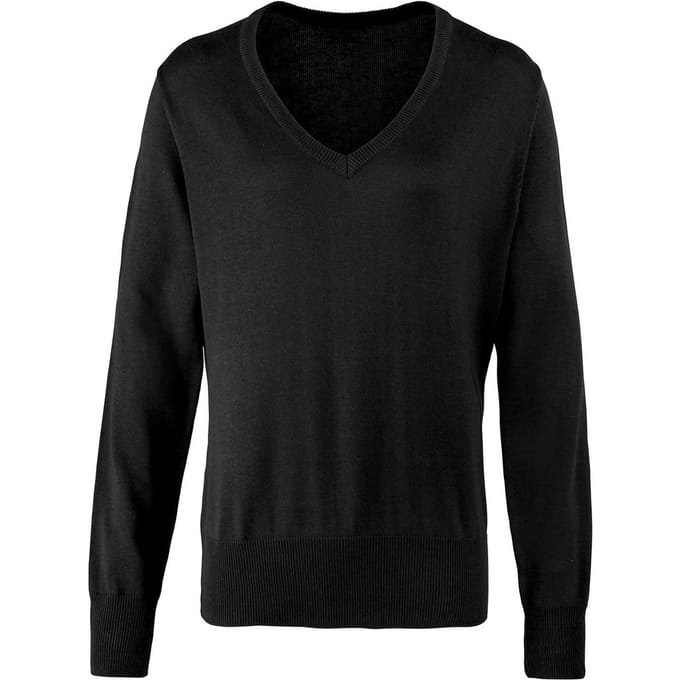 Premier Dames/Dames Gebreid Katoen Acryl V Hals Sweatshirt (Zwart)