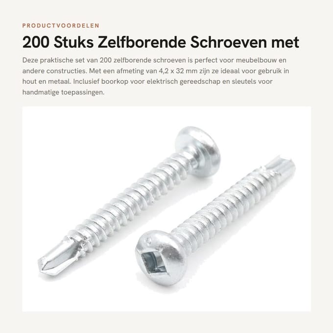 Dailygoods - 200 Stuks Zelfborende Schroeven met Bit voor Meubelbouw