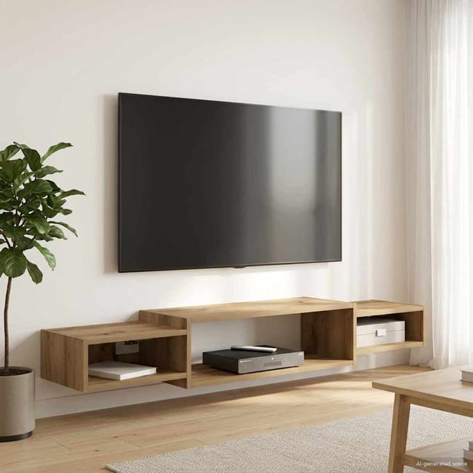 vidaXL - Wand - gemonteerd - TV - Kast - Artisanaal - eiken - 140 - x - 28 - x - 21 - cm