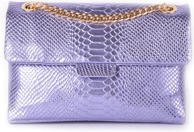 Giuliano lederen metallic snake schoudertas XL - made in Italy -lila