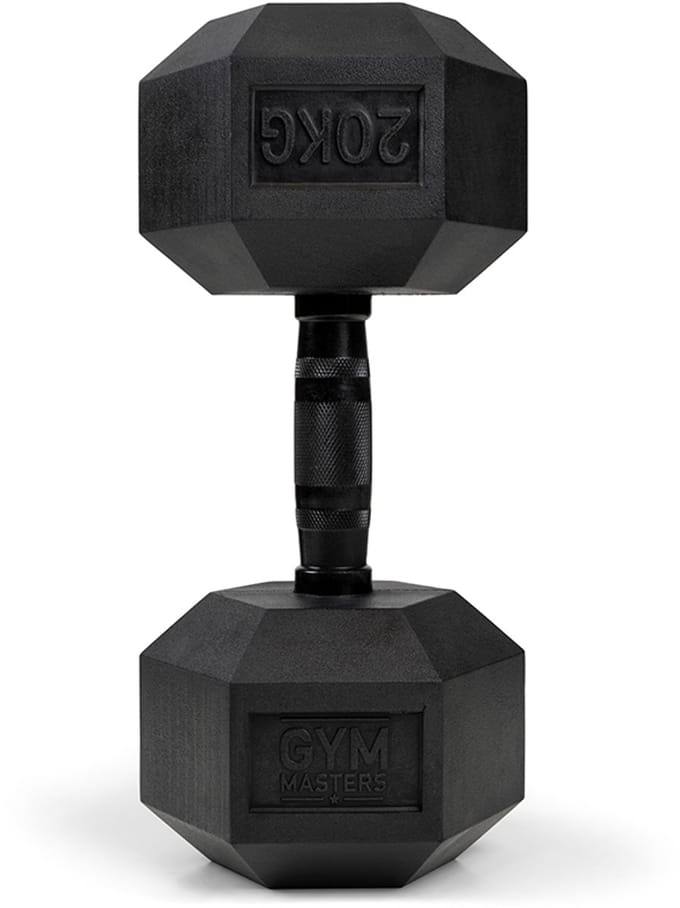 Gym Masters Dumbbell 20 kg – Hexagon Rubber Dumbbell – Zwart