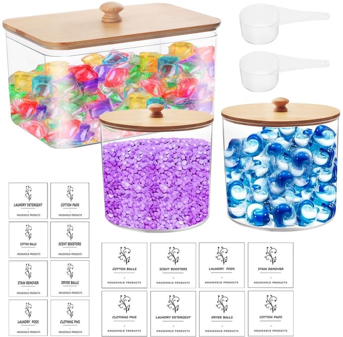 Dailygoods- Waspoedercontainer luchtdicht - Opbergdoos met deksel - Wasmiddelopslag - 16 stickers - 2 schepjes - Multifunctioneel