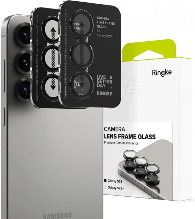 Ringke Frame Glass - Camera Protector Geschikt voor Samsung Galaxy S25 - Case Friendly - Tempered Glass voor Camera Lens Zwart - 2-Pack
