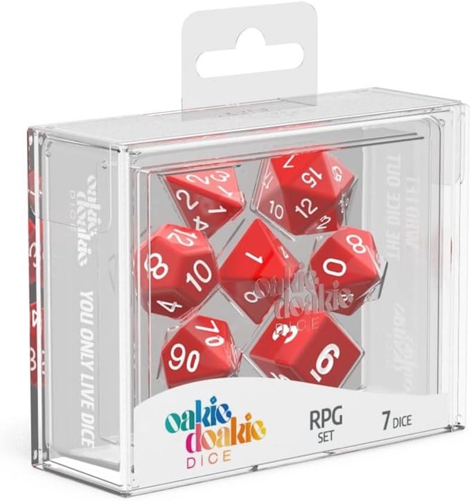 Set van 7 RPG Dobbelstenen Effen Rood voor Rollenspellen