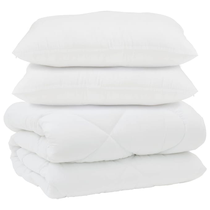 vidaXL - Dekbed - met - Kussens - met - kussen - 3 - st - Wit - Microfiber - en - Donsveer