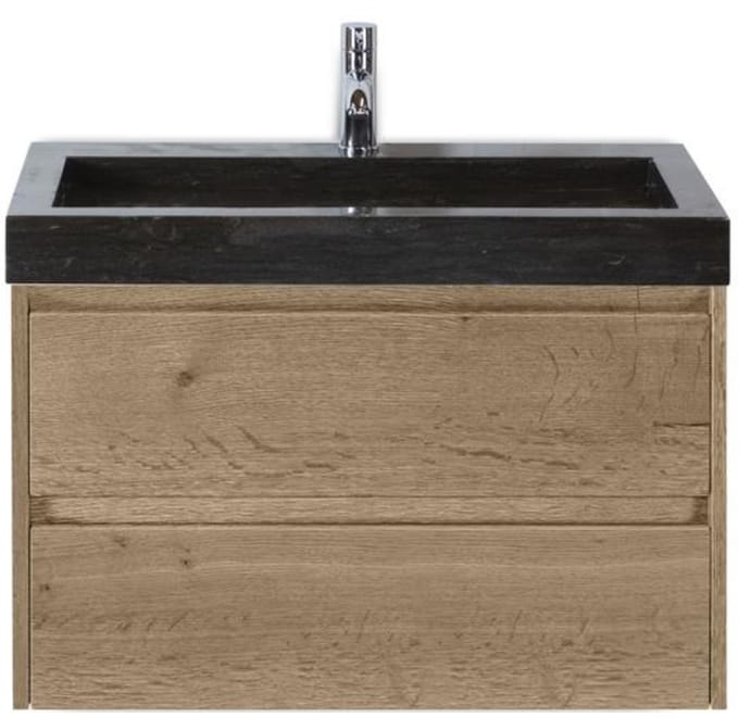 Dante Badmeubelset 80 cm - Natuur Eiken - Wastafel Hardsteen Wit Lucca
