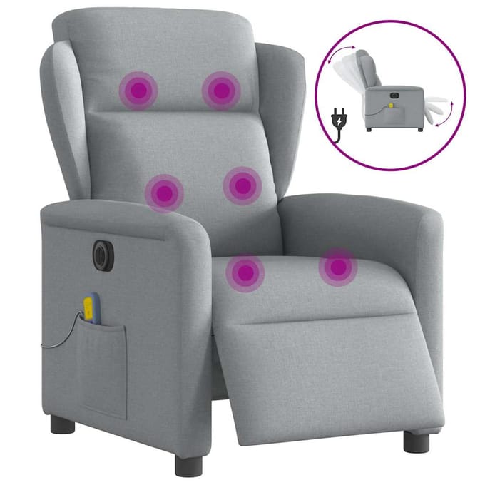 vidaXL - Massagestoel - elektrisch - verstelbaar - stof - lichtgrijs