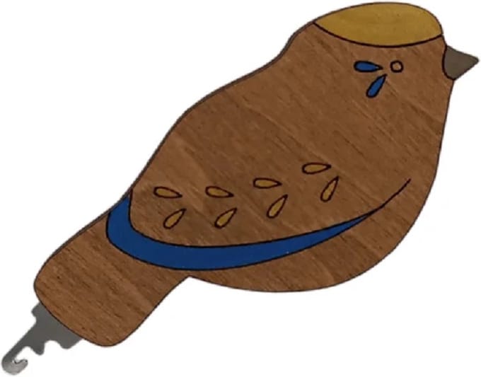 Houten Draaddoorhaler - Vogeltje Blauw