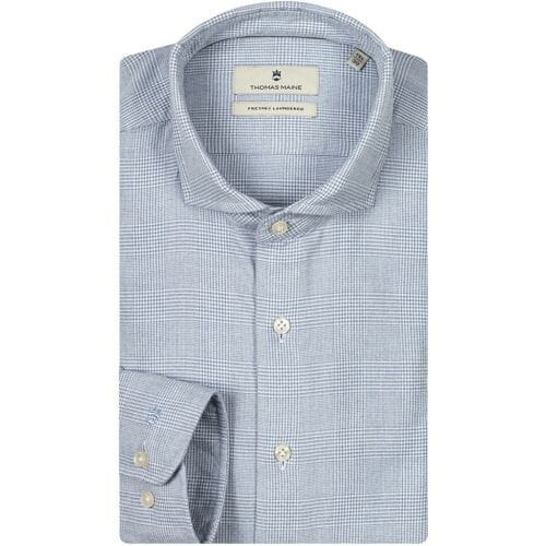 Thomas Maine Overhemd Roma Modern Kent Two-Ply Flanel Glen Check Licht Blauw / male