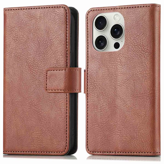 imoshion Hoesje - Geschikt voor Apple iPhone 16 Pro Max - Luxe Bookcase - Bruin